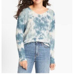 Knox Rose Womens Tie-Dye V-Neck Knit Pullover Sweater XL Blue